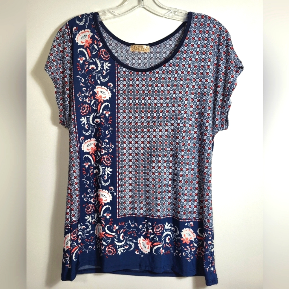 Lavish silky short sleeve crew neck blouse women's S  #2365